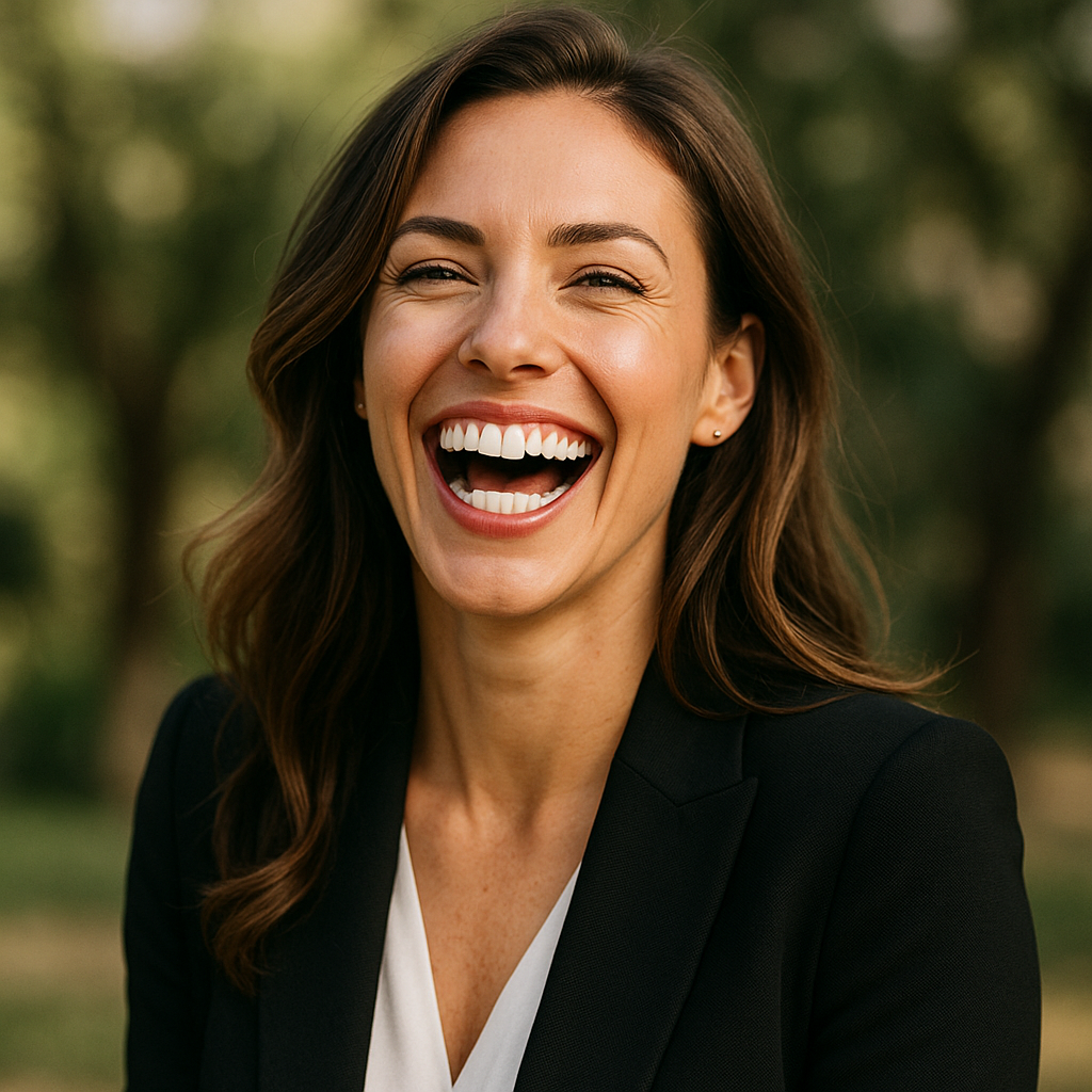 Confident woman with perfect white smile radiating joy